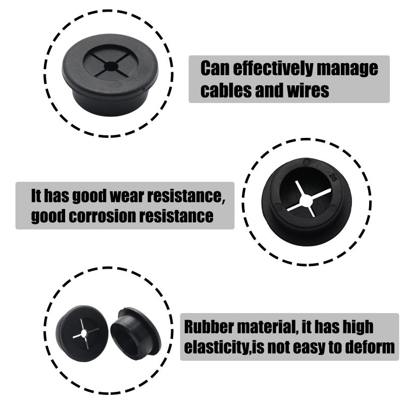 Adyoney 6 Pcs 25mm / 1 Inch Black Cable Cord Grommets, Rubber Desk Grommets for Table Computer Desk Wire Organizer TV Console and Other Furnitures Cover - Image 4